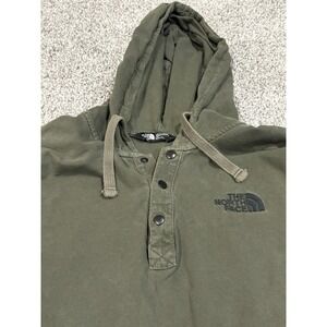 The North Face Mens Olive Green Henley Hoodie Long Sleeve Shirt Large Hooded